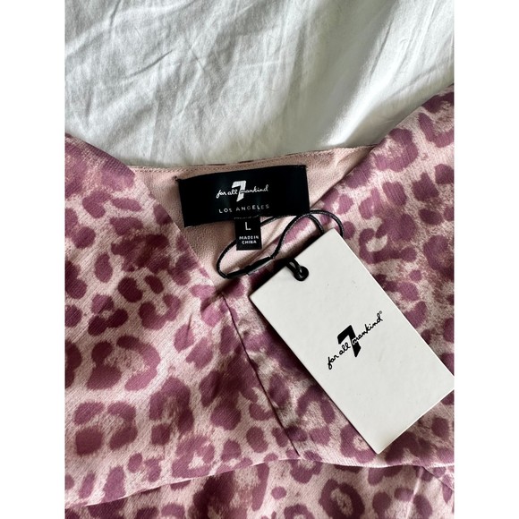 7 for All Mankind Seamed Chiffon Slip Dress in Rose Leopard Pink | Size Large - Picture 8 of 8